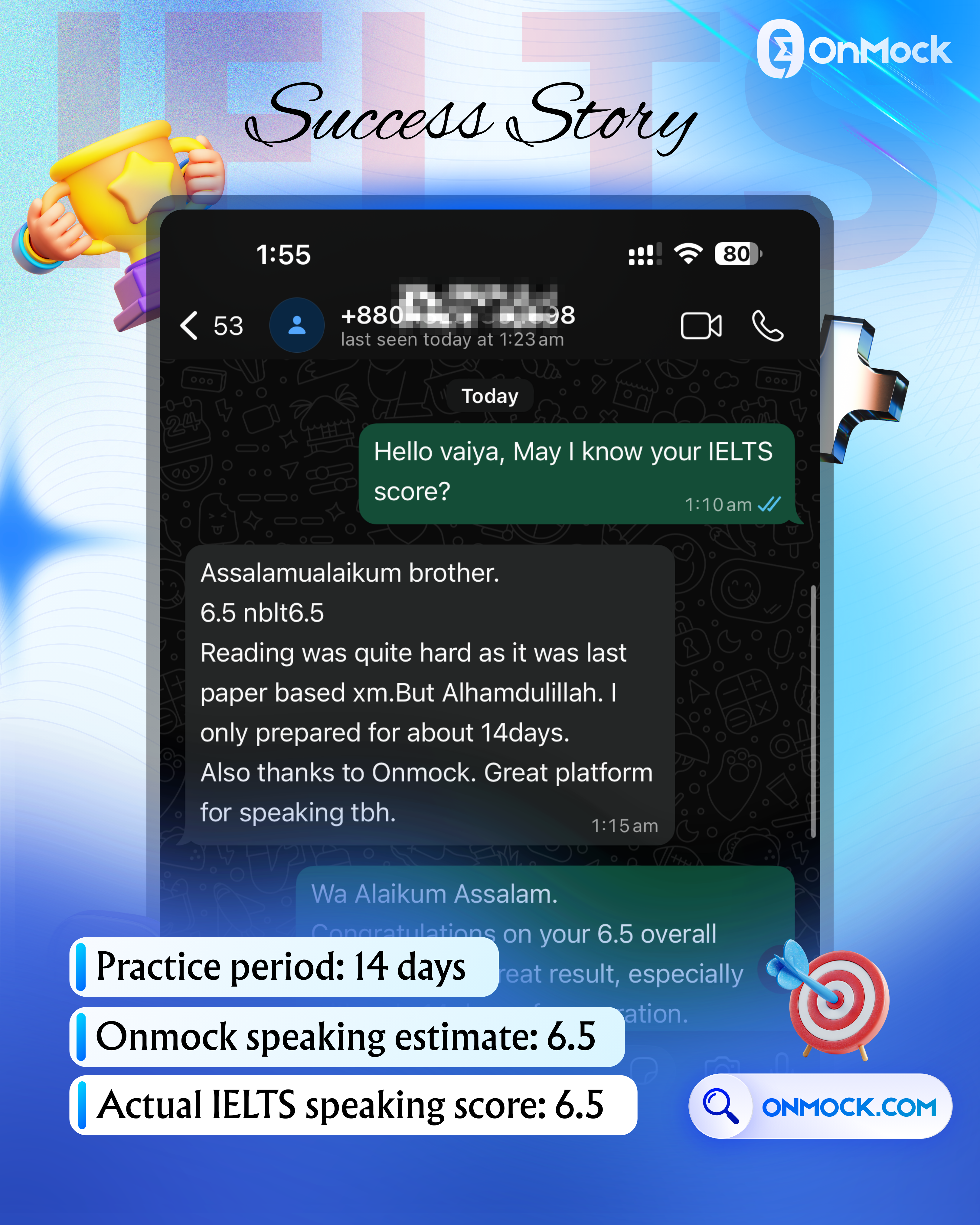 OnMock IELTS Practice feedback from Tawsif